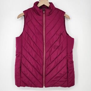 Lands' End Womens Quilted Puffer Vest‎ Medium Magenta Layering Winter Outdoor